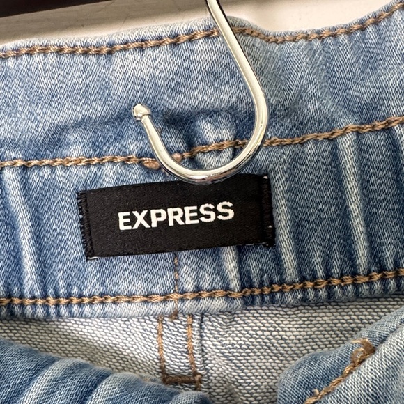 Express Super High Rise Jogger Jeans Light Wash Denim Paperbag Waist Fit sz 0 - Picture 2 of 12
